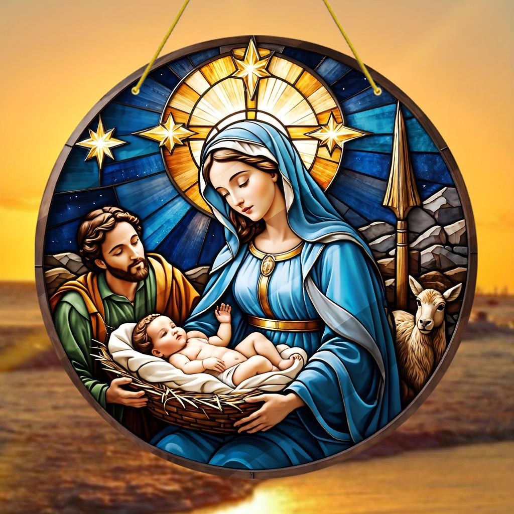 The Nativity of Jesus Scene Acrylic Sun Catcher Wall Hanging Christmas Decorative Sign & Plaque Gift for Family Friend, Novelty Home Decor