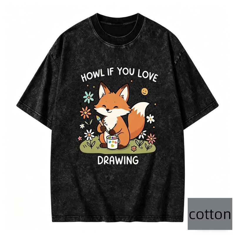 Korean Style Shortsleeved Tshirt Cute Fox Graphic Tee Oversized Top Men Women Pure Cotton Loose Fit Streetwear Casual Tee Top