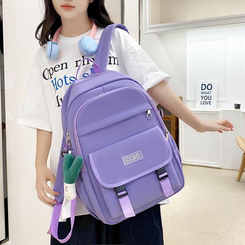 Four-Piece Backpack Set Student Schoolbag Women's Solid Color Backpack