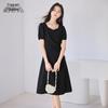 Xiangying French Style Square Collar Black Puff Sleeve Dress