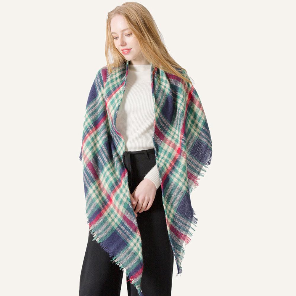 Spring Autumn Winter Imitation Cashmere Double-sided Colorful Plaid Triangle Scarf Women's Neck Shawl