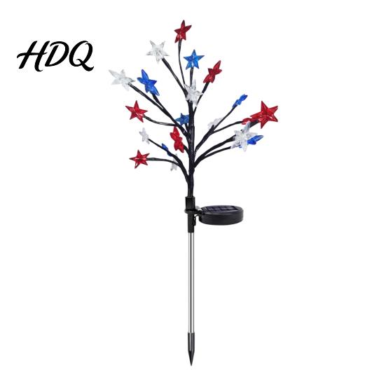 Solar Star Stake Lights 4th of July Garden Lights Red White Blue Outdoor Powered Decorations String Waterproof Flexible Design Patriotic Flag