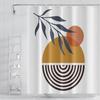 Boho Floral Bathroom Shower Curtain - Tropical Green Leaves, Pink Flowers - Waterproof Polyester Fabric - Mid Century Modern