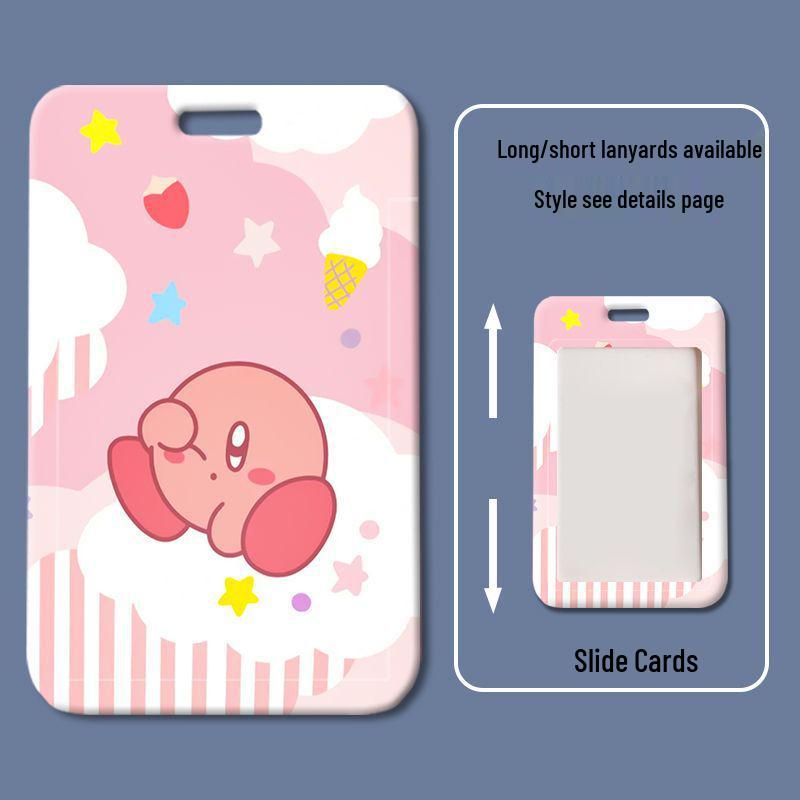Kirby Student ID Holder with Plastic Sliding Cover - Cartoon Badge for School and Work Access Control