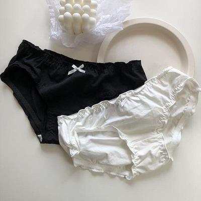 Bomull Antibakteriell tynnseksjon japansk søt dameundertøy Pustende truser med lav midje med sopp for kvinner