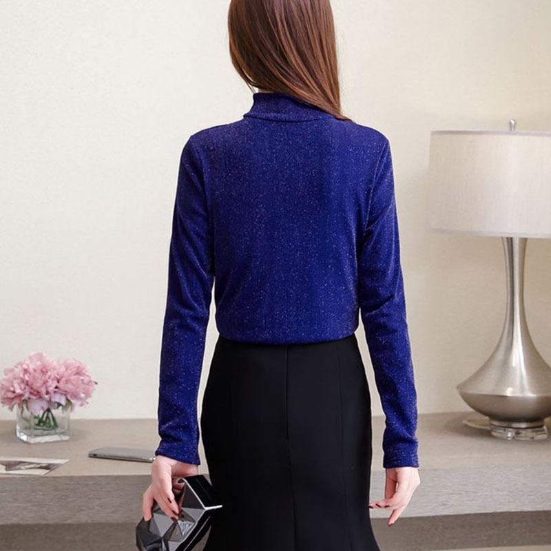 Women Bottom Lace Mesh Diamonds Blouse Autumn Winter Slender Warm Long Sleeves Shirt Elegant Vintage Solid Hollow Out Tops