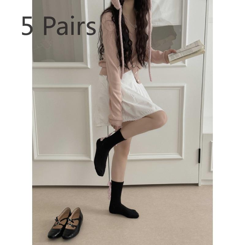 5 Pairs of Women's Spring Thin Breathable Heel Tie Bow Pile Socks
