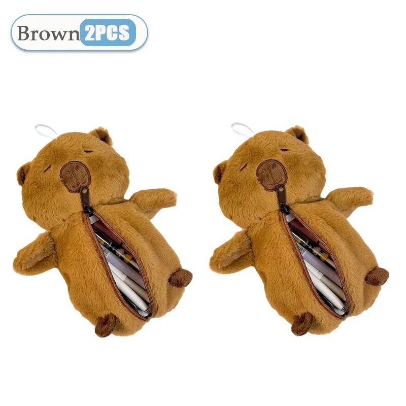 1-8 ST Söt Plysch Capybara Förvaringsväska för Pennor Tecknad Djur Pennfodral Multifunktionell Stor Kapacitet Pappersficka Pennfodral