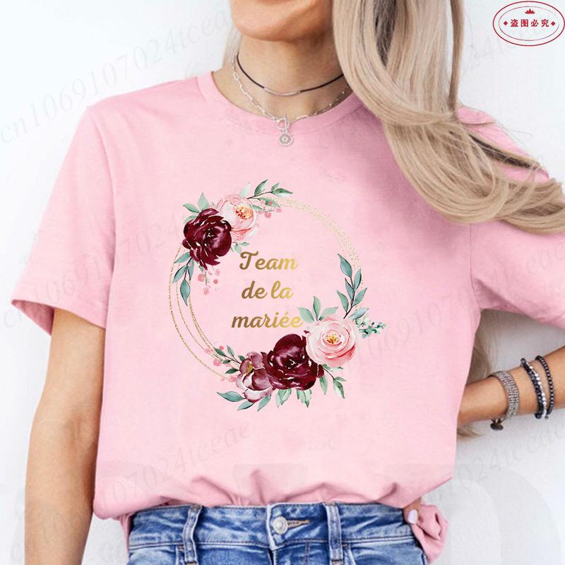 Französische Mädchen Hochzeit Team Braut T-Shirt Junggesellinnenabschied Tops für Frauen Kleidung Kurzärmelig Brautkranz Evjf T-Shirts