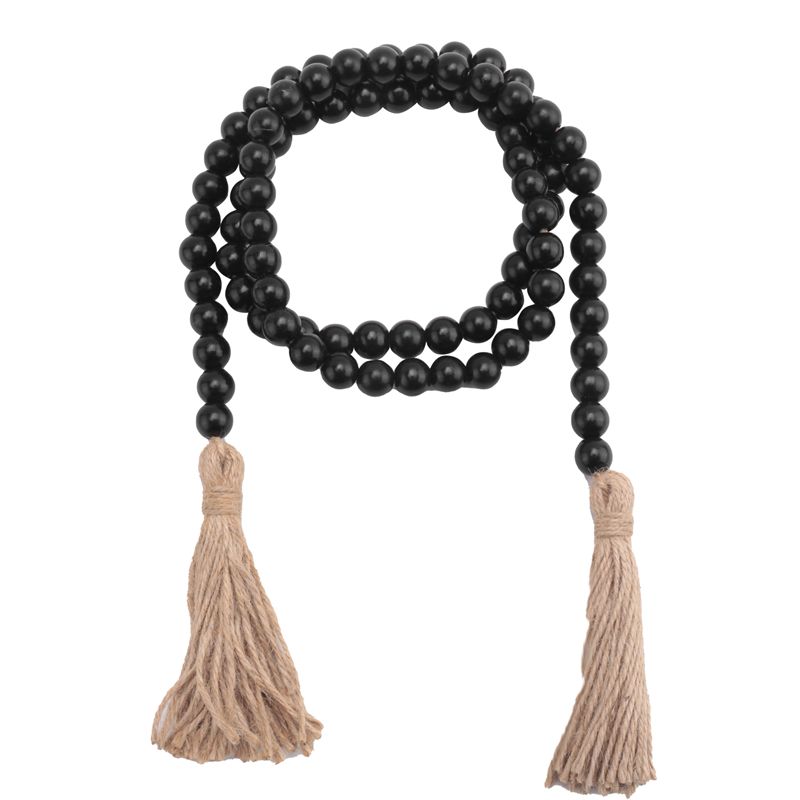 A20F-Wood Bead Garland Farmhouse Decor Wooden Beads With Tassel Boho Wall Rustic Home Coffee Table Decor Prayer Beads