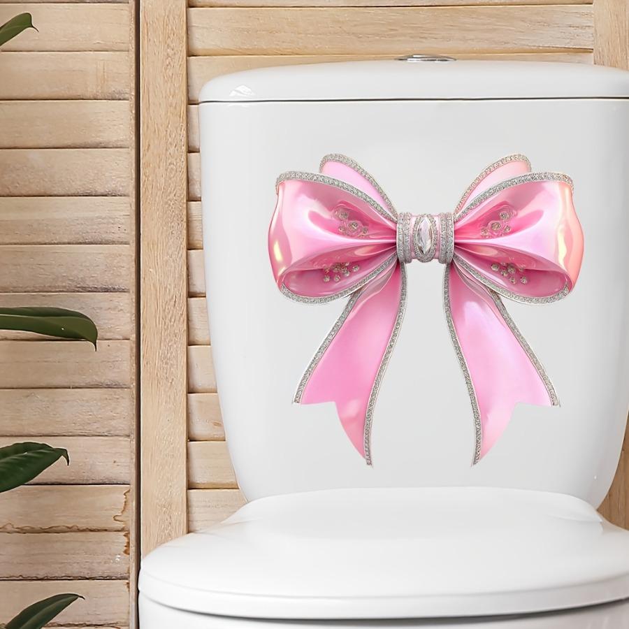 Pink Bow Toilet Stickers Featuring Glow-In-The-Dark Bows, Rhinestone Embellishments, And Luminous Designs
