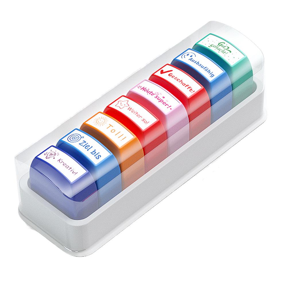 Colorful German & French Teacher Stamps Set - 8 Motivational and Encouraging Designs for Classroom & Homework