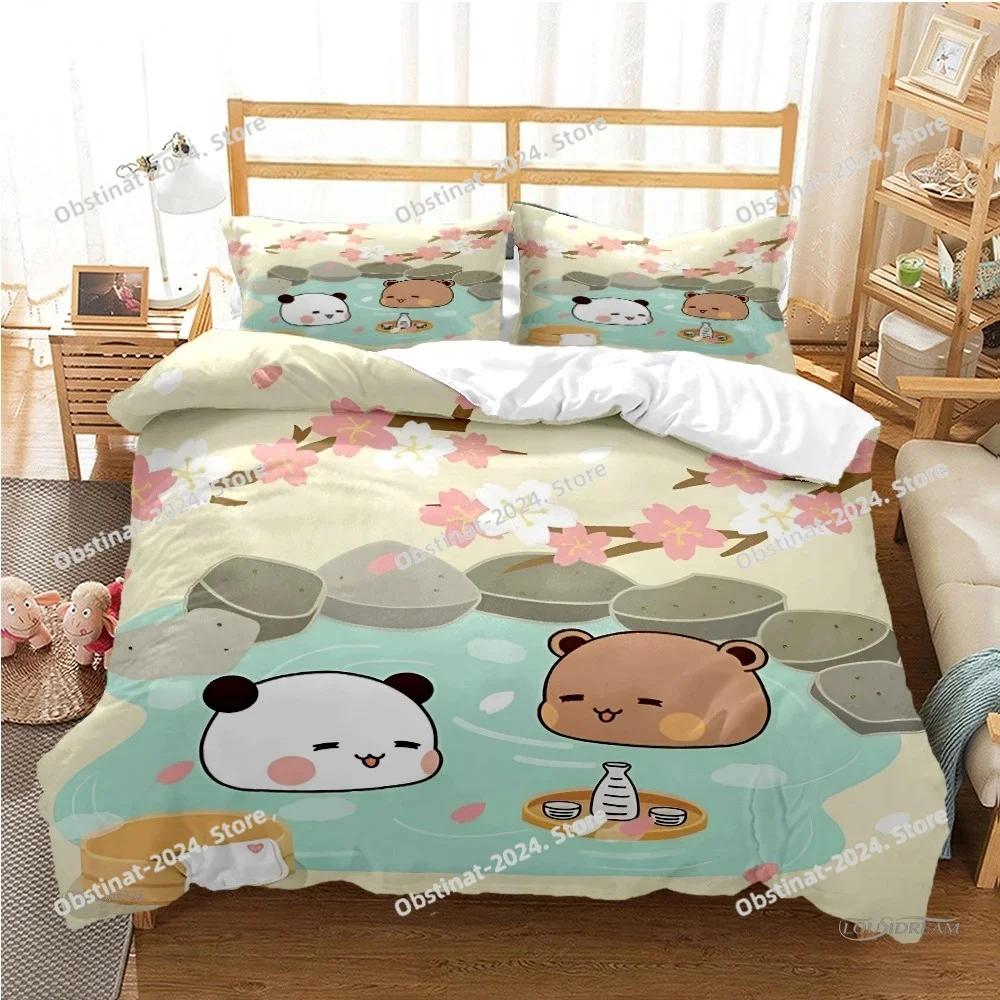 Cute Bubu Dudu Cartoon Bear Panda Bedding Set Duvet Cover Full Queen King Size Pillowcase Bed Printed Bed Set Aldult Kid Bedroom