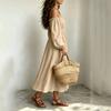 Women's Cotton Linen Off Shoulder Spaghetti Strap Ruffled Maxi Dress Loose Fit Vacation