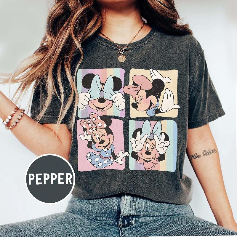 2025-26 Letní móda Mickey Tričko Y2k Klobouk Minnie Mouse Potisk 100% bavlna Potisk Tričko Unisex Volné Tričko