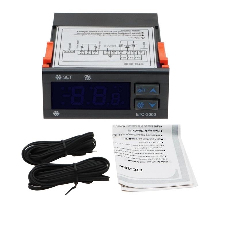 ETC-3000 mini digital temperature controller refrigerator thermostat controller thermostat dual NTC sensor 220V ETC-3000