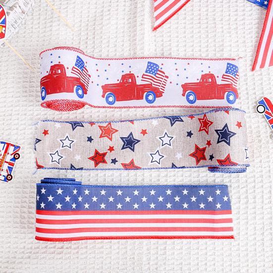 Κορδέλα 1/3 Roll American Flag Διπλής Όψης Αστέρι Ριγέ Ενσύρματη Κορδέλα Πακέτο Κόκκινη 4η Ιουλίου Ημέρα της ανεξαρτησίας Μπλε Λευκή Κορδέλα DIY Craft