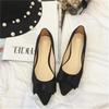 Korean Spring Women's Suede Low-Heel Black Shoes with Sweet Butterfly Design