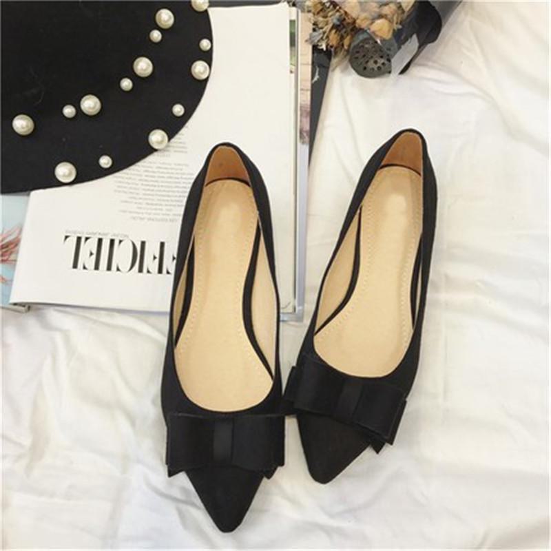 Korean Spring Women's Suede Low-Heel Black Shoes with Sweet Butterfly Design