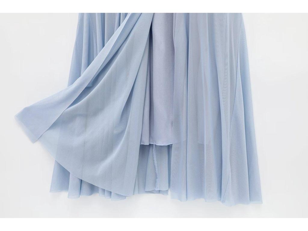 2025 Spring Elegant Wave Style Silk Net Round Neck Sleeveless Maxi Dress