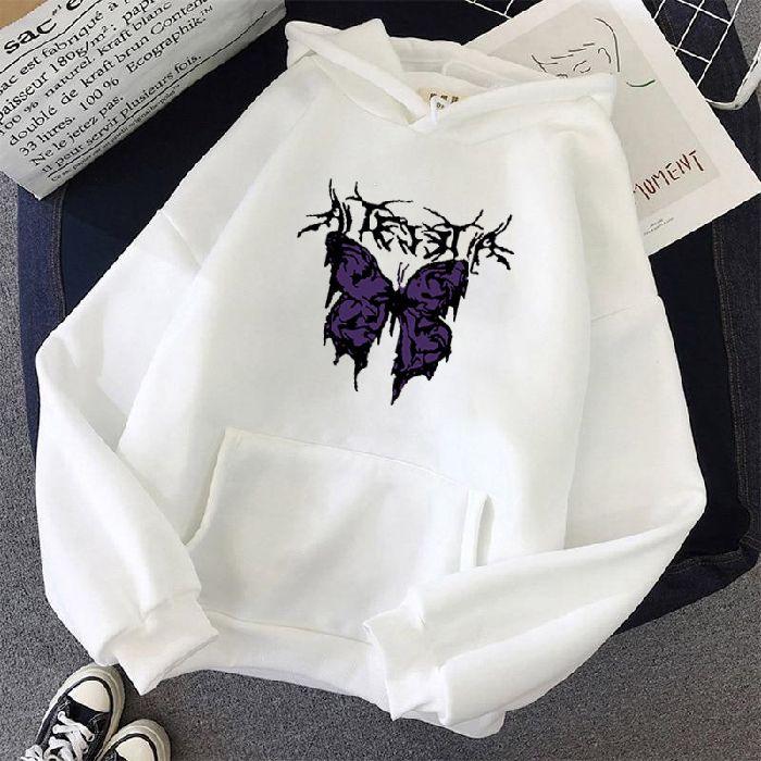 Punk big butterfly sweatshirt Harajuku dark sweater aesthetic fleece hip hop gothic streetwear hoodie