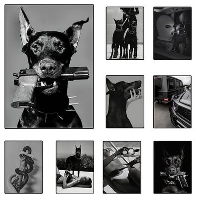 Mode Hypebeast Moderne Schwarz Weiß Dobermann Pistole Luxus Poster Leopard Tiger Hund Leinwand Malerei Kunst Bild Nordic Wohnkultur