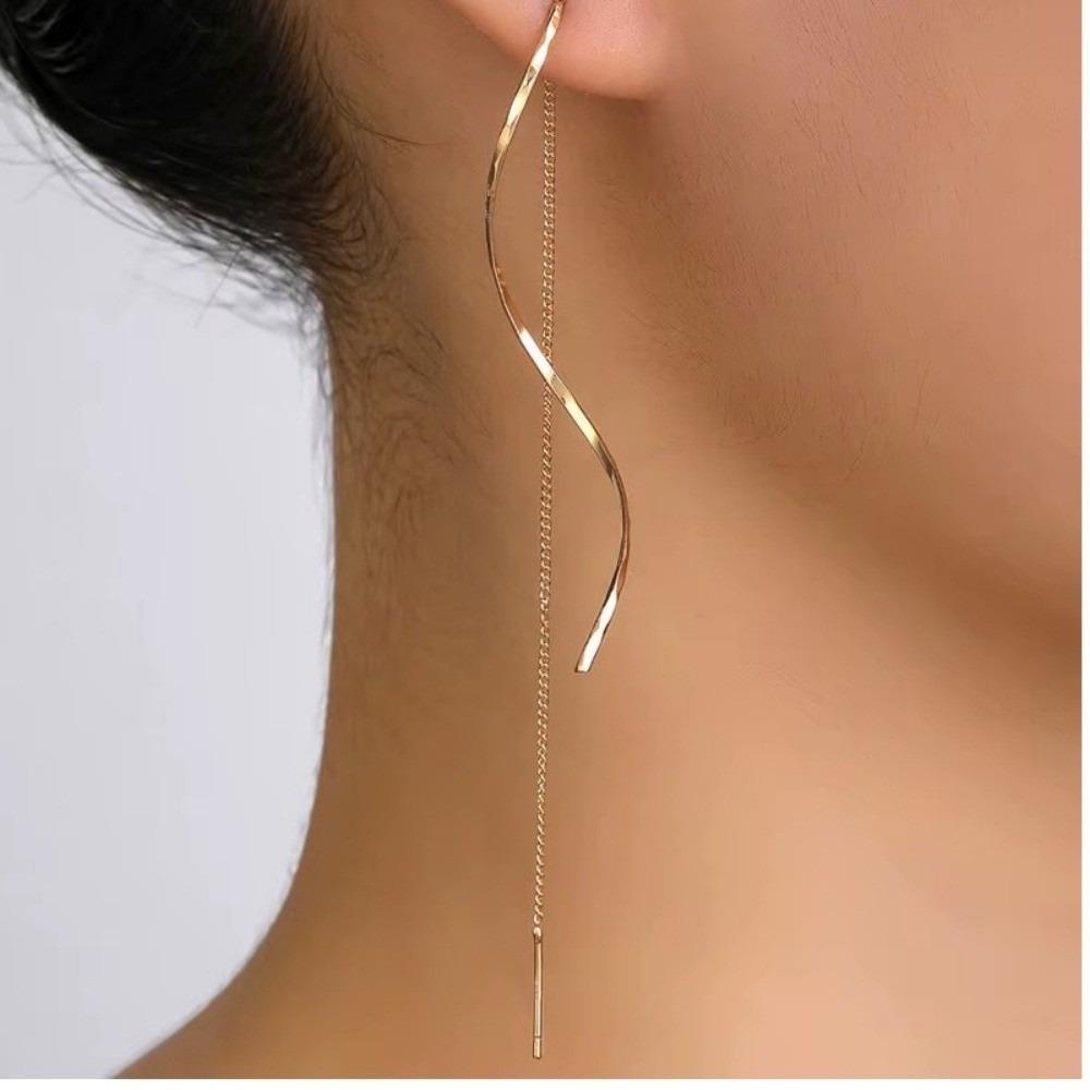1 Pair Threader Type Long Tassel Threader Earrings Korean Style Party Earrings  Casual Wear