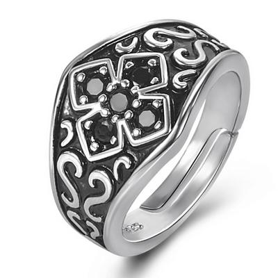 Кільце з хрестом з інкрустованим кристалічним камінням для чоловіків Ювелірний тренд Срібне кільце 925 проби Жіноче вишукане різьблене квіткове візерунок із ротанга Чоловічі ювелірні вироби