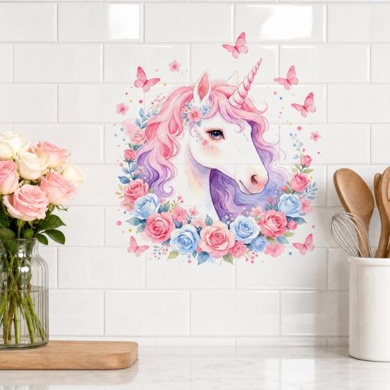 Yousheng Static Window Cling, Unicorn Pattern Wall Decal, Waterproof Removable No Glue Mark Glass Sticker, Ceramic Tiles Bedroom