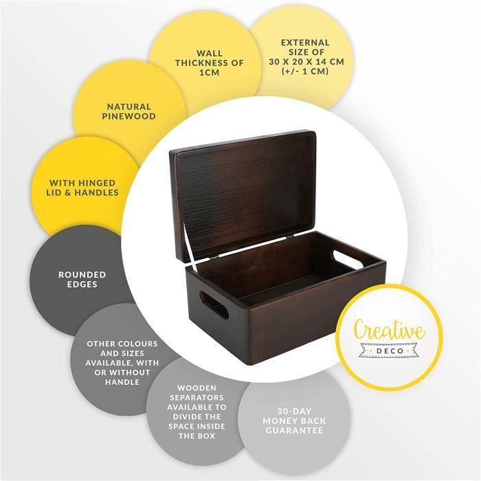 Wooden Storage Box To Decorate Brown | 30 X 20 X 14 Cm | with Lid and Handles