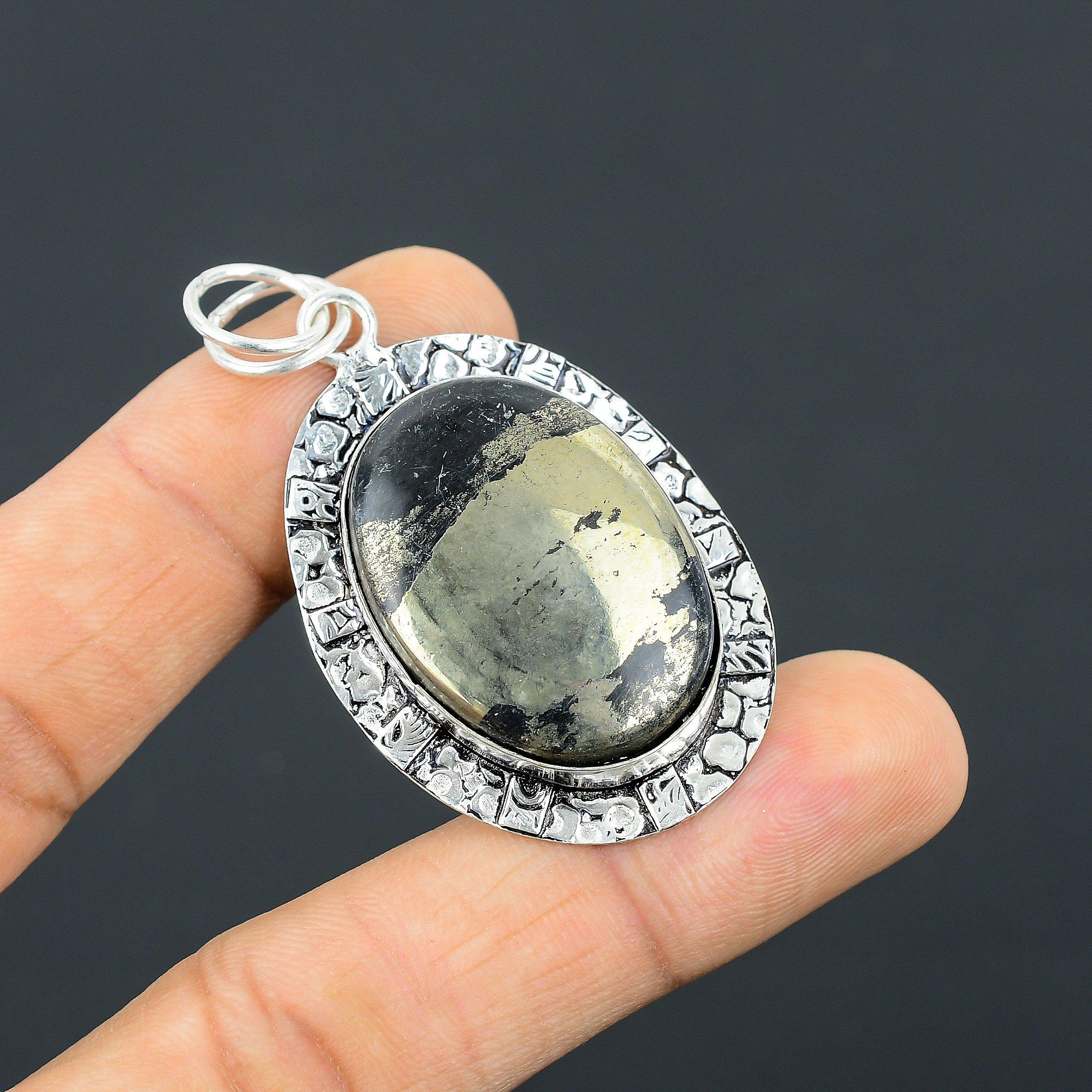 Easter Deal Pyrite Gemstone Ethnic Bezel Engagement Pendant 925 Sterling Silver