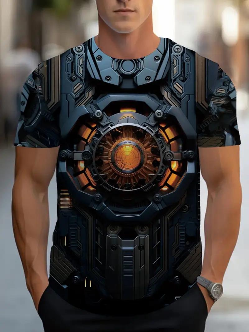 Fashion Men s T-Shirt 3D Futurism Mechanical Printed T-Shirt Street Cyberpunk Trendy O Neck Top Summer Men s Y2k Casual Clothing XXS