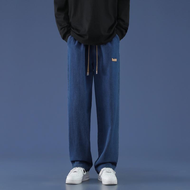 Calças Jeans Largas Casuais Elásticas na Cintura para Homem Streetwear Calças Retas Primavera Outono