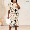 Women Plus Size Round Neck Batwing Short Sleeve Printed Ruffle Hem Top Fishtail Skirt Two Piece Set