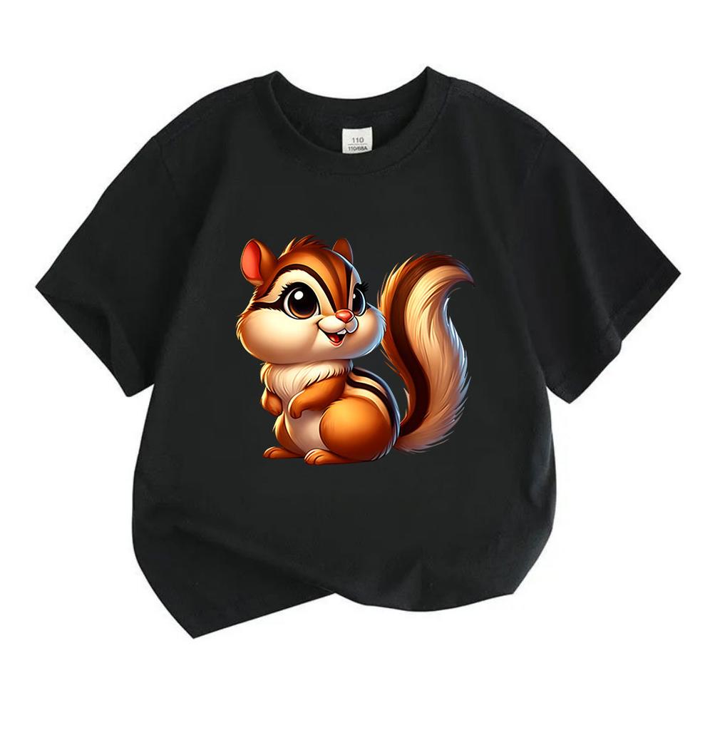 Cute Cartoon Chipmunk Print Kids Boys Girls Crew Neck Short Sleeve T-Shirt 100% Cotton Casual Soft Breathable Lightweight Summer Tees For Little Child