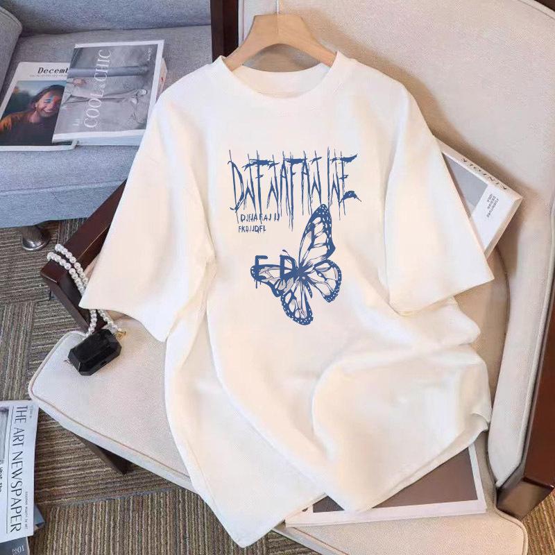 

Pure cotton fat mm short-sleeved women s loose casual and versatile large-size girlfriend T-shirt summer belly cover lazy wind top ins S