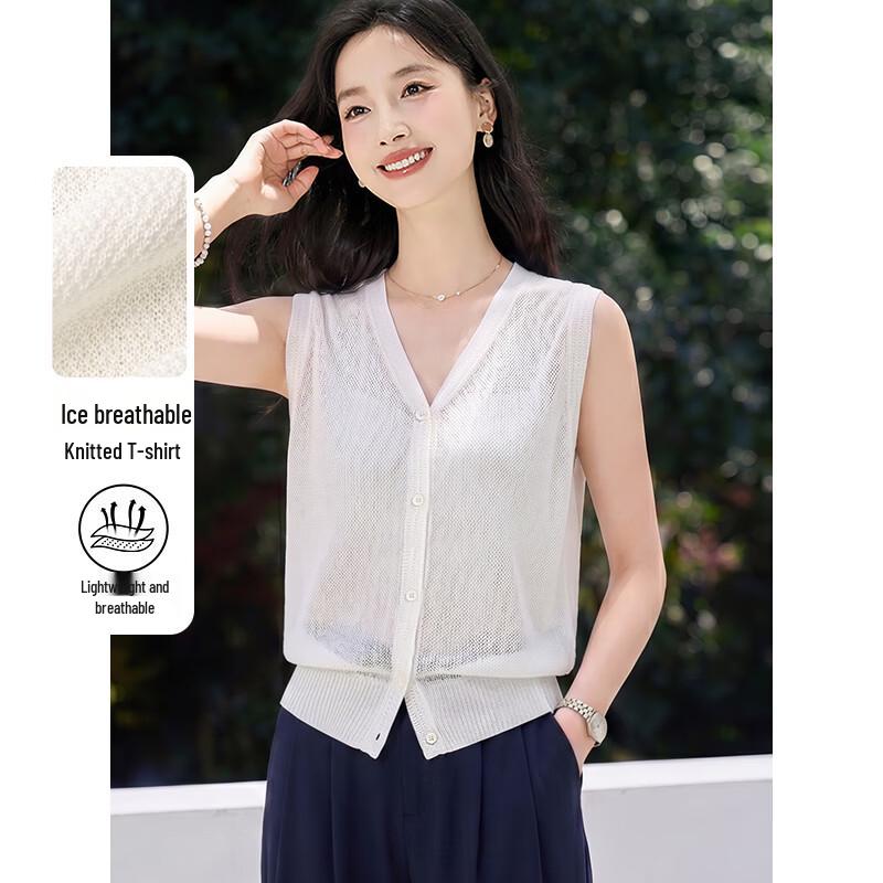 Women s Summer Knit V-Neck Sleeveless Cardigan Top M
