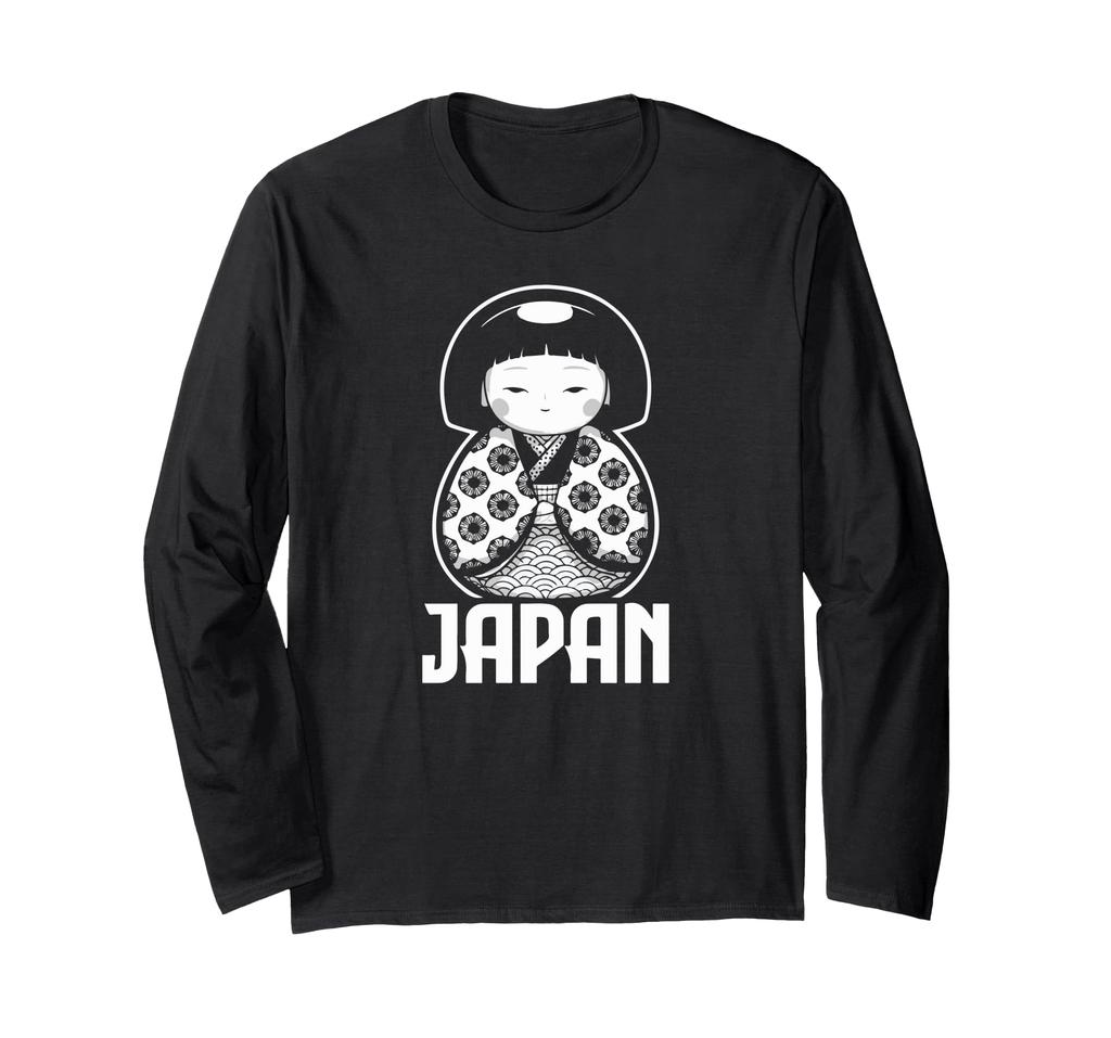Kokeshi Doll Japanese Kimono Aesthetic Cute Japanese Souvenir Long Sleeve T-Shirt