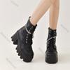 Fashion 2025 Autumn New Gothic Style Women's Thick Soled Punk Motorcycle Boots Chunky High Heels Chain Black Punk Short Knight Botines