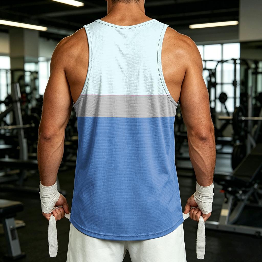 Men's Casual Sleeveless Tank Top Outdoor Sports Round Neck Striped Print Lightweight Breathable Summer Vest Shirt