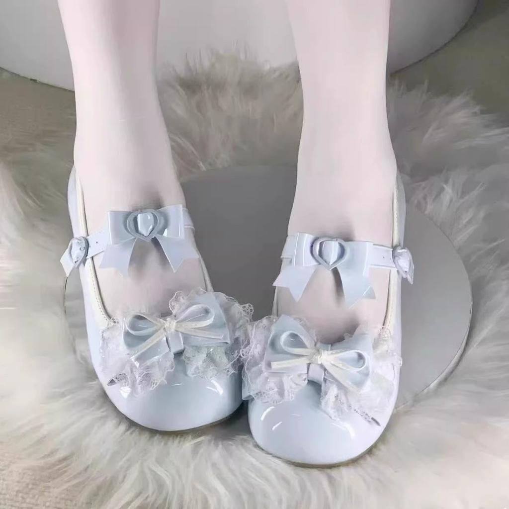 Little Dream Bell Low Heel Round Head Cute Original Lolita Shoes Women's Flower Ling Ji Lo Shoes Lolita Ballet Small Leather Shoes