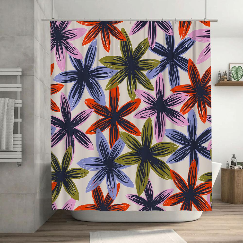 Bathroom Shower Curtain with Flower Pattern Decorative Print for Home Decoration Waterproof Fabric Available in Different Sizes