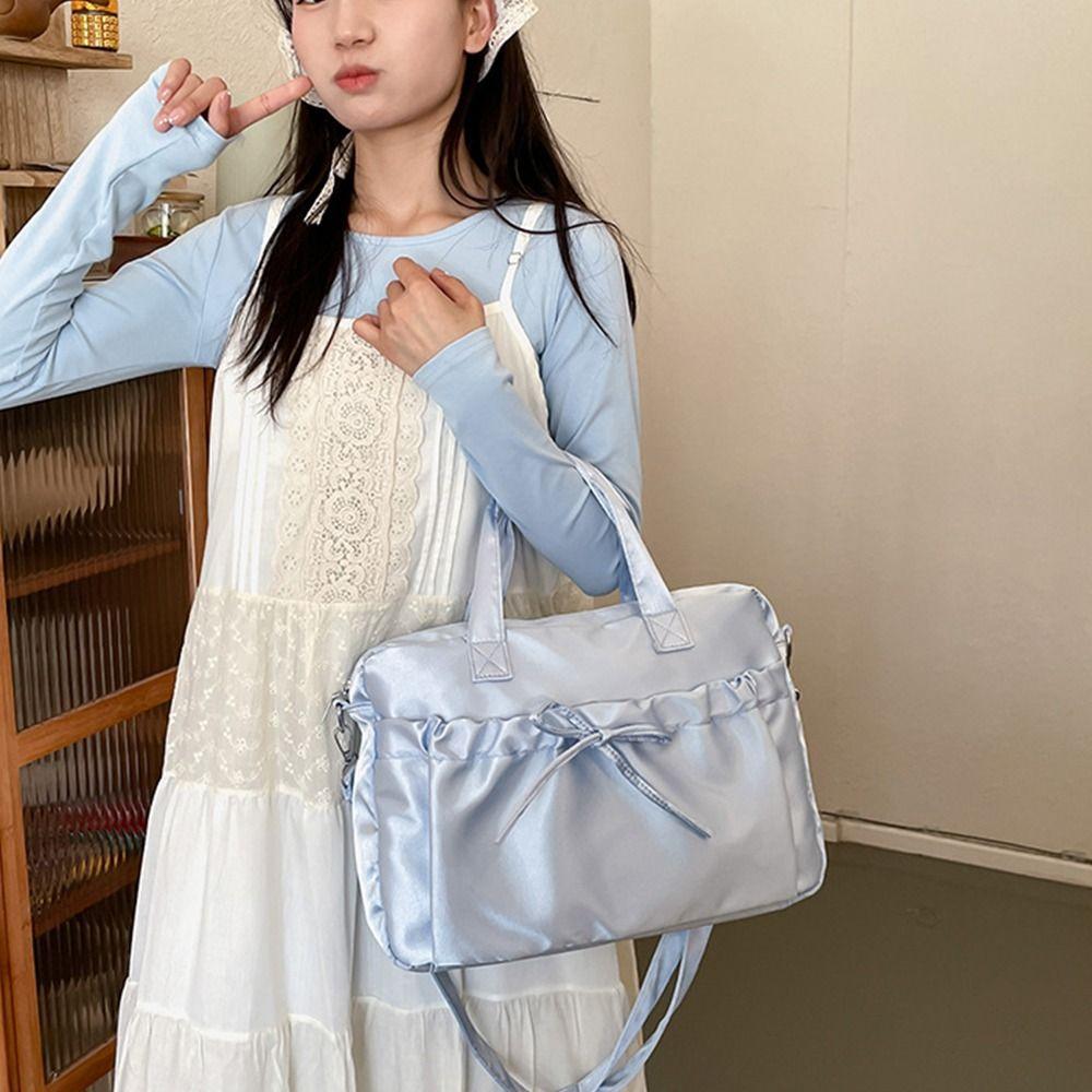 Portable Satin Bow Hand Bag Korean Style Fashion Laptop Bag Cool INS Shoulder Bag  Girls