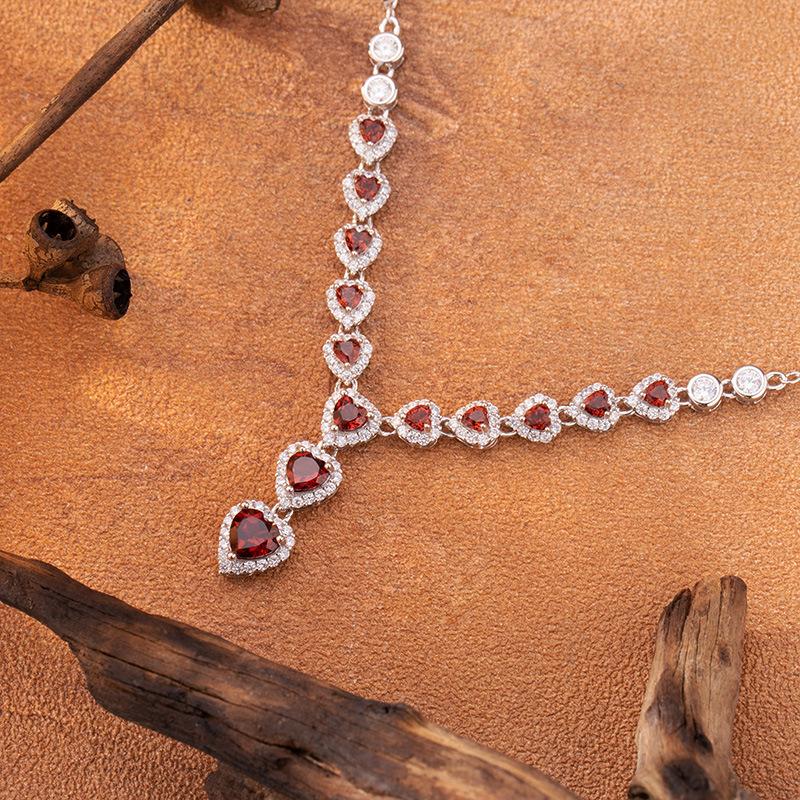 Natural Garnet Heart-Shaped Love Necklace Women'S S925 Sterling Silver Colored Treasure Jewelry Factory