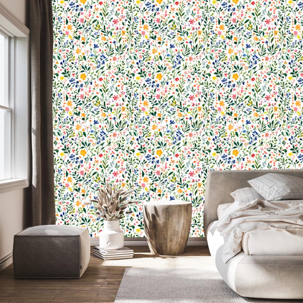 Flowers and Leaves Wallpaper Light Gray and White for Living Room and Bedroom 50x1000