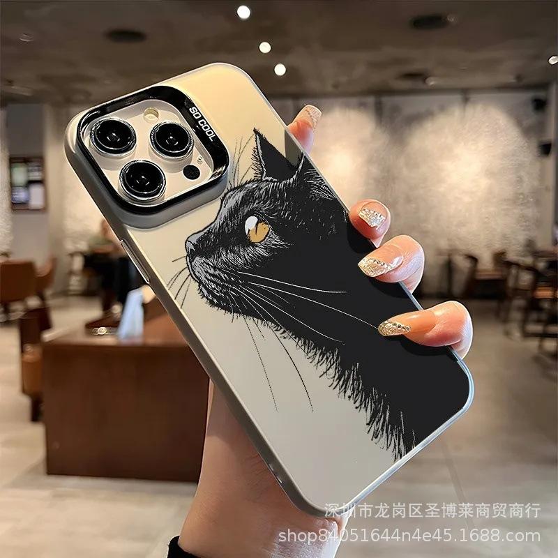Cute cat applies to Apple 15 colored silver iPhone14promax creative 13/11 matte 16 protective case 17