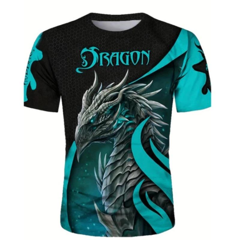 Men's 3D Printed T-Shirt Vintage Dragon Pattern Print Short Sleeve O-Neck Pullover Casual Top
