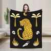 Mystic Gothic Leopard Fleece Blanket, Celestial Palm Tree Skull Decor (300g Flannel)