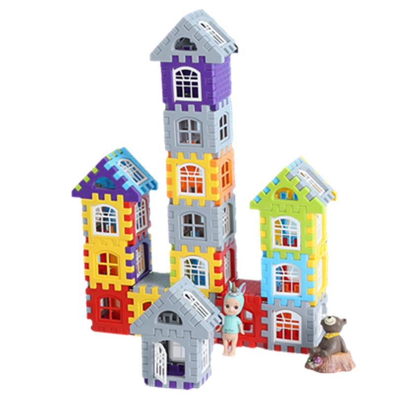 Large Kindergarten Building Blocks with Windows for Boys and Girls - Plastic Interlocking House Assembly Toy