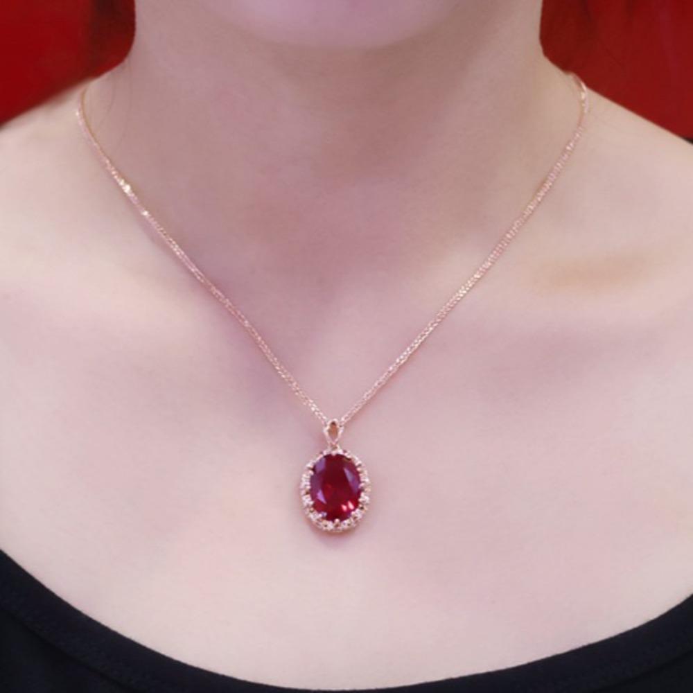 Elegant Pigeon Blood Red Hollow Pendant Necklace 18k Rose Gold Plated Luxurious Womens Engagement Jewelry